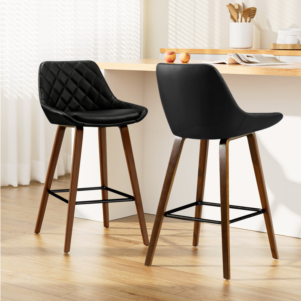 Korra 2x Bar Stools PU Seat Wooden