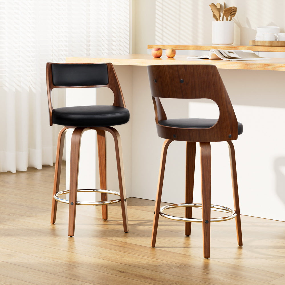 Korra 2x Bar Stools Swivel Leather Chair 65cm