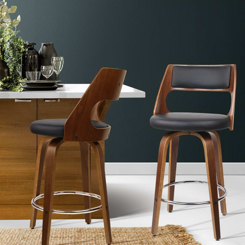 Korra 2x Bar Stools Swivel Leather Chair 65cm