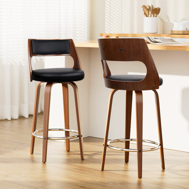 Korra 2x Bar Stools Swivel Leather Chair 76cm