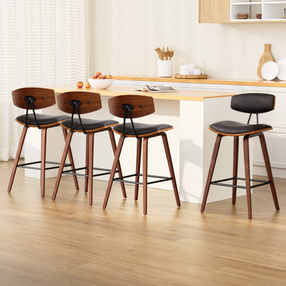 Korra 4x Bar Stools Leather Padded w/Backrest