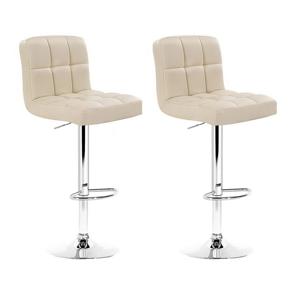 Korra 2x Bar Stools Leather Gas Lift Beige