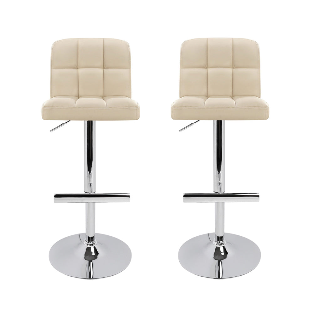 Korra 2x Bar Stools Leather Gas Lift Beige