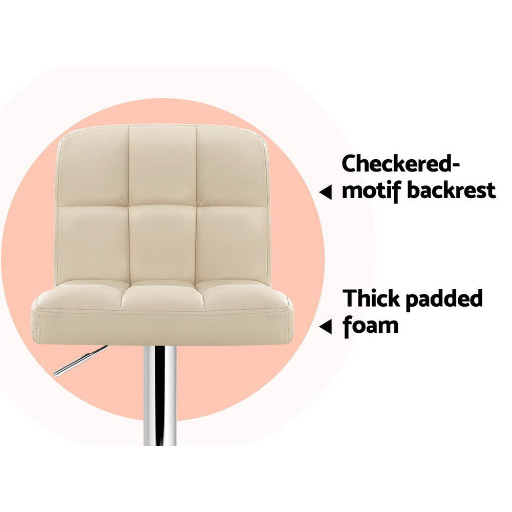 Korra 2x Bar Stools Leather Gas Lift Beige