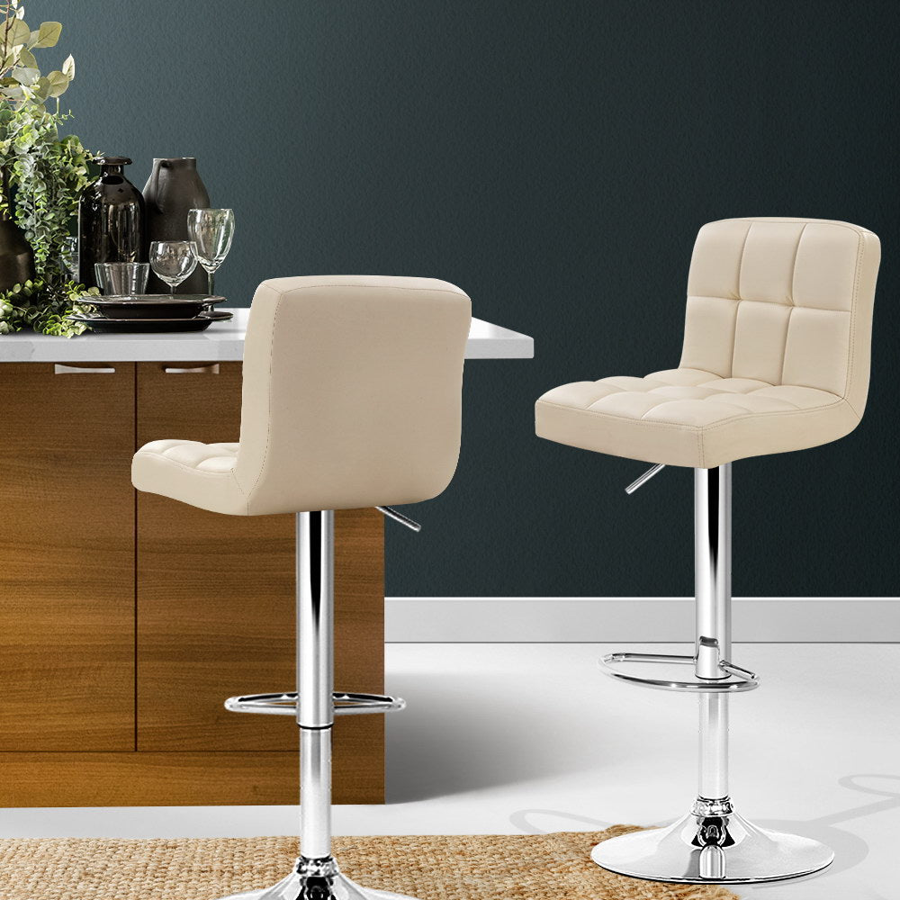 Korra 2x Bar Stools Leather Gas Lift Beige