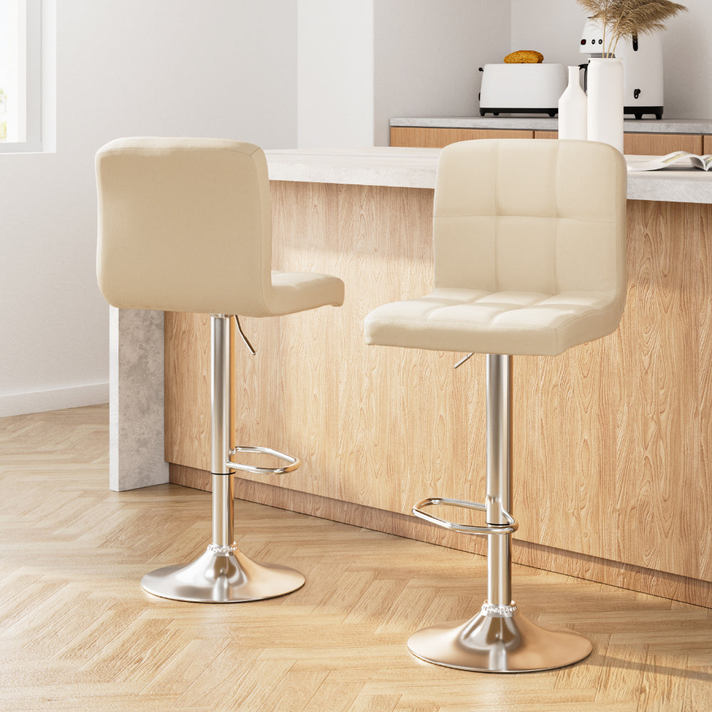 Korra 2x Bar Stools Leather Gas Lift Beige