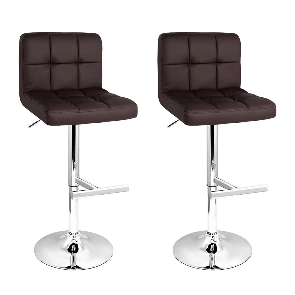 Korra 2x Bar Stools Leather Gas Lift Brown