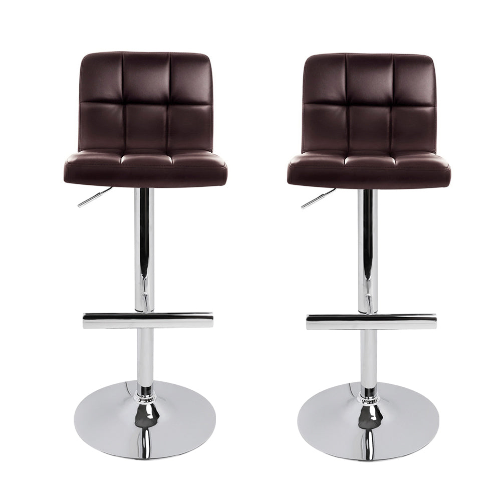 Korra 2x Bar Stools Leather Gas Lift Brown