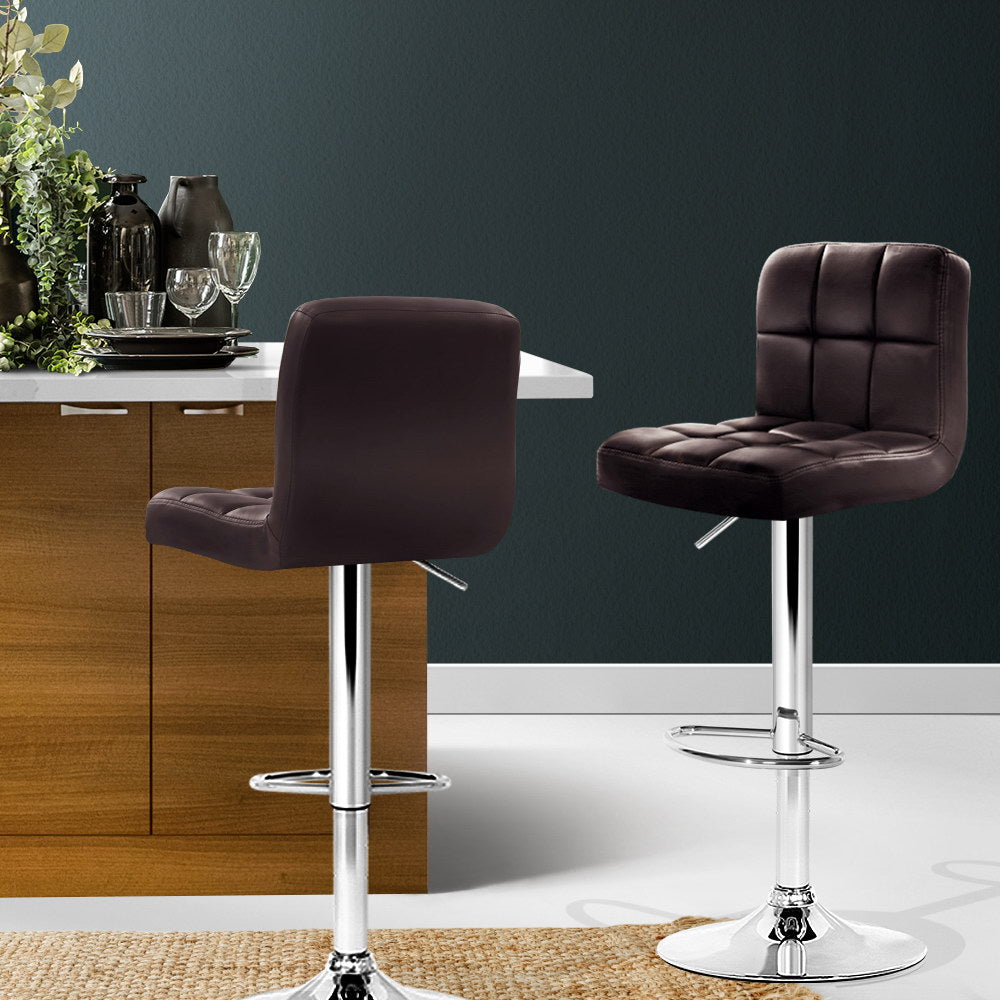 Korra 2x Bar Stools Leather Gas Lift Brown