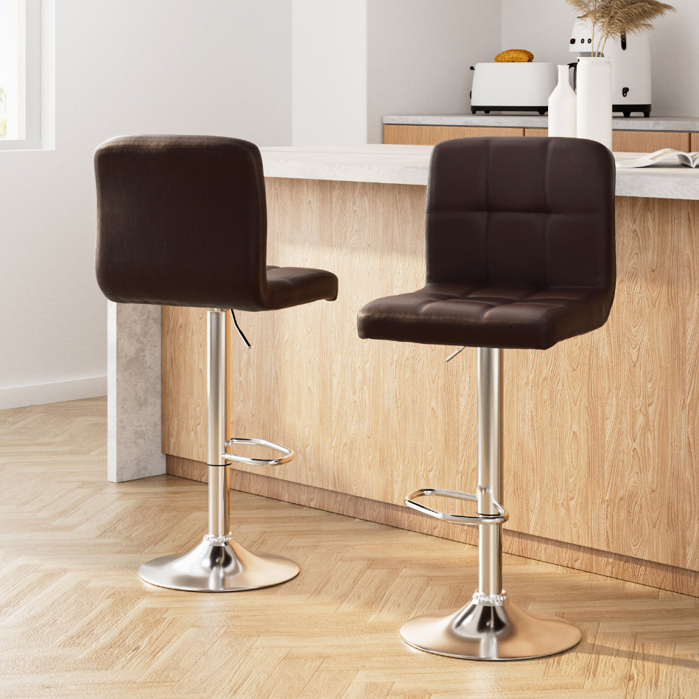 Korra 2x Bar Stools Leather Gas Lift Brown