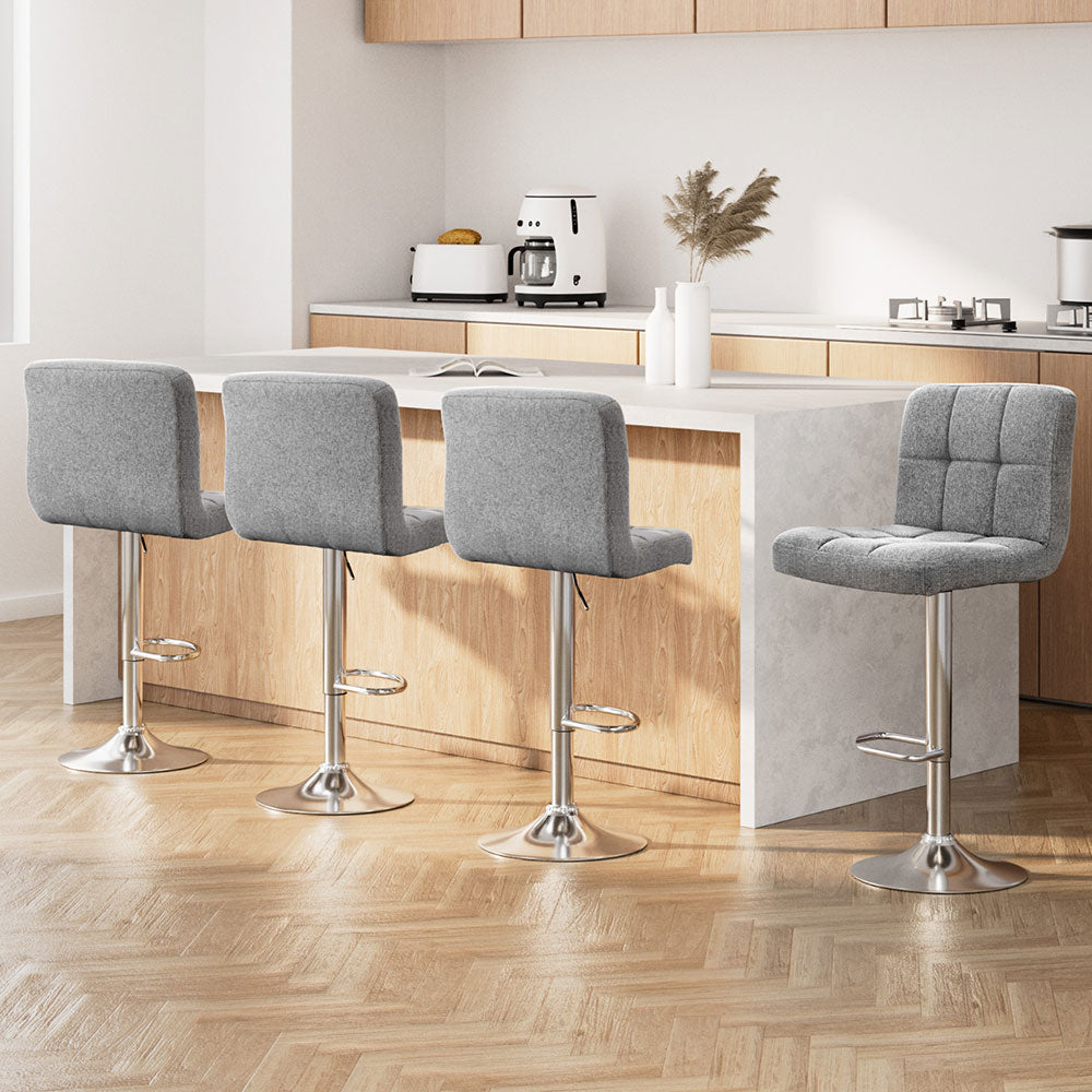 Korra 4x Bar Stools Fabric Gas Lift Grey
