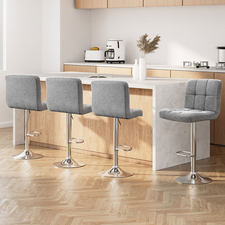 Korra 4x Bar Stools Fabric Gas Lift Grey
