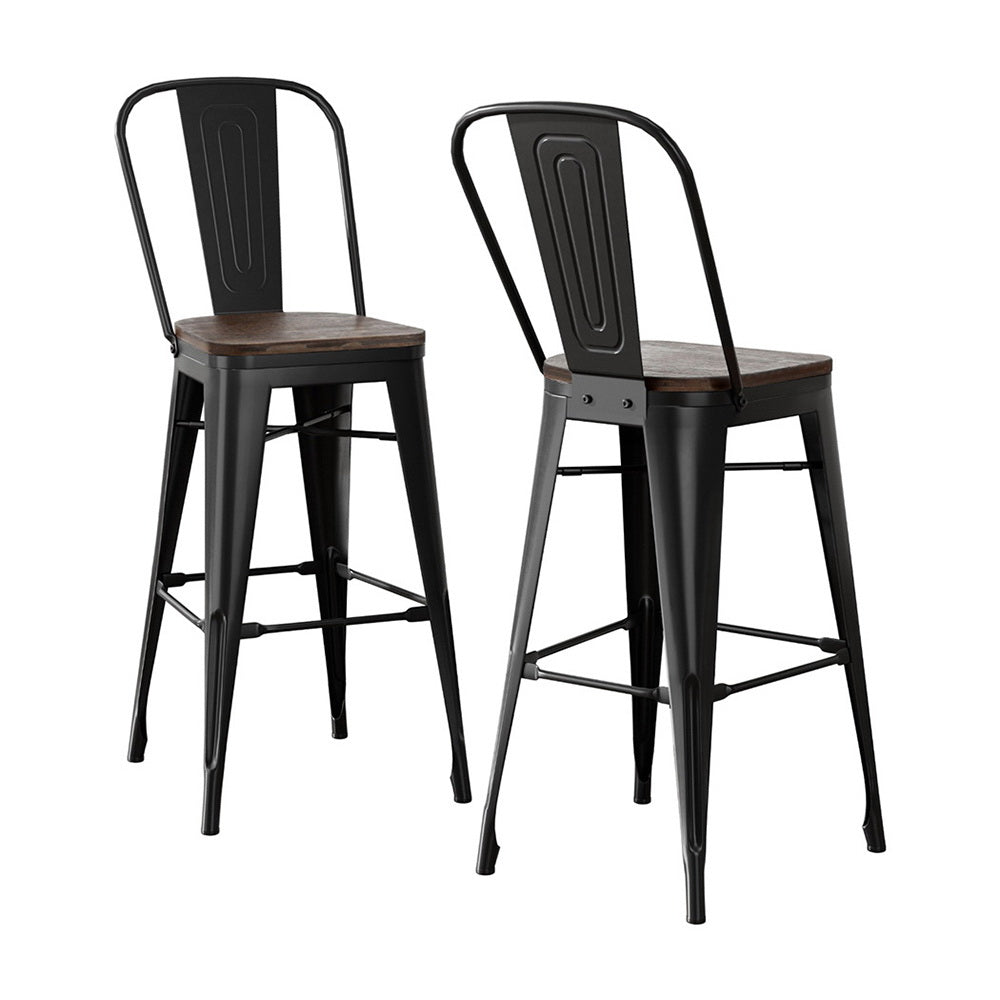 2x Korra Metal Bar Stools Wooden Seat Retro Counter Stool