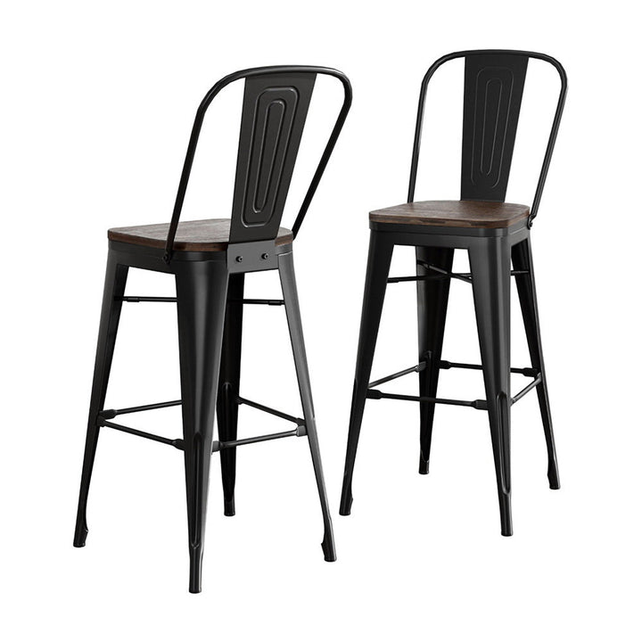 2x Korra Metal Bar Stools Wooden Seat Retro Counter Stool