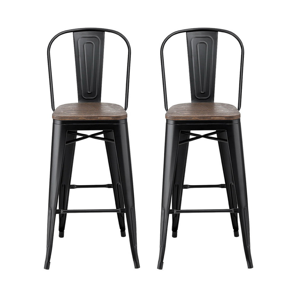 2x Korra Metal Bar Stools Wooden Seat Retro Counter Stool