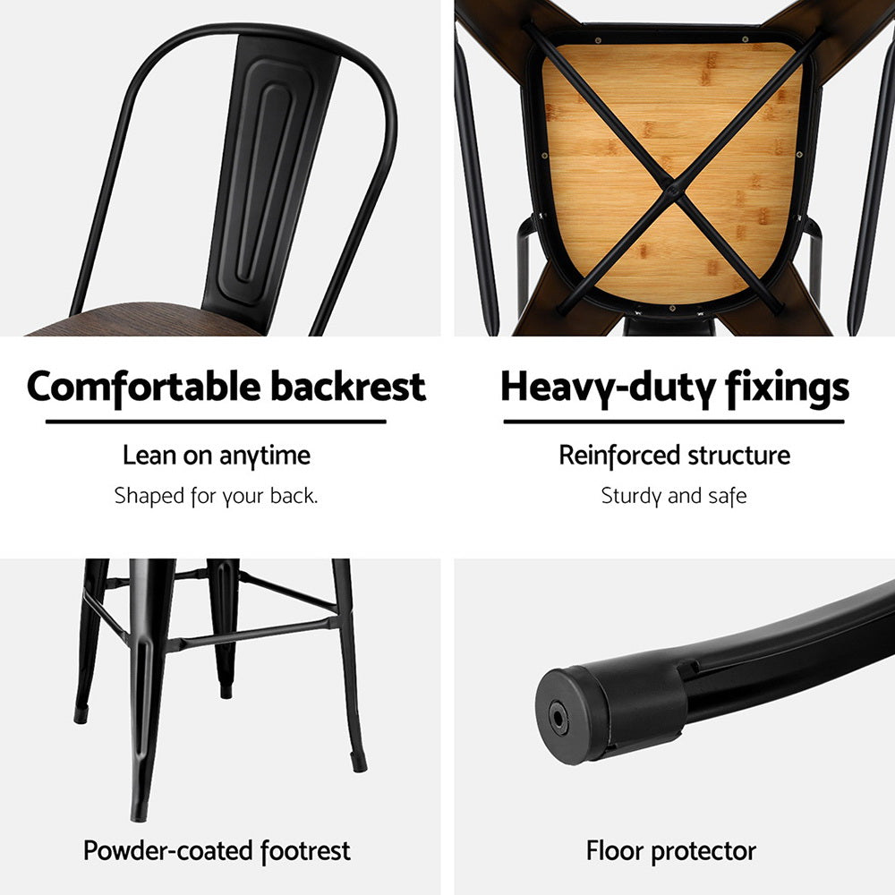 2x Korra Metal Bar Stools Wooden Seat Retro Counter Stool