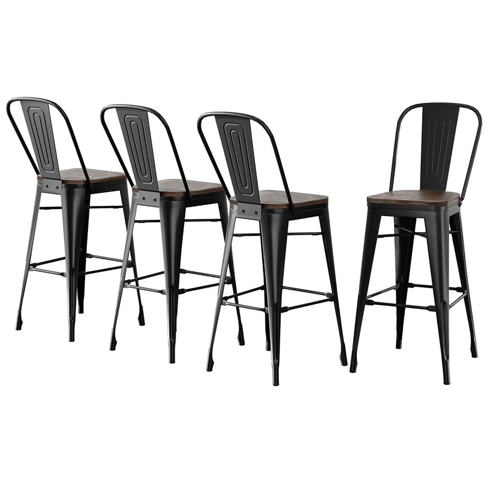 4x Korra Metal Bar Stools Wooden Seat Retro Counter Stool