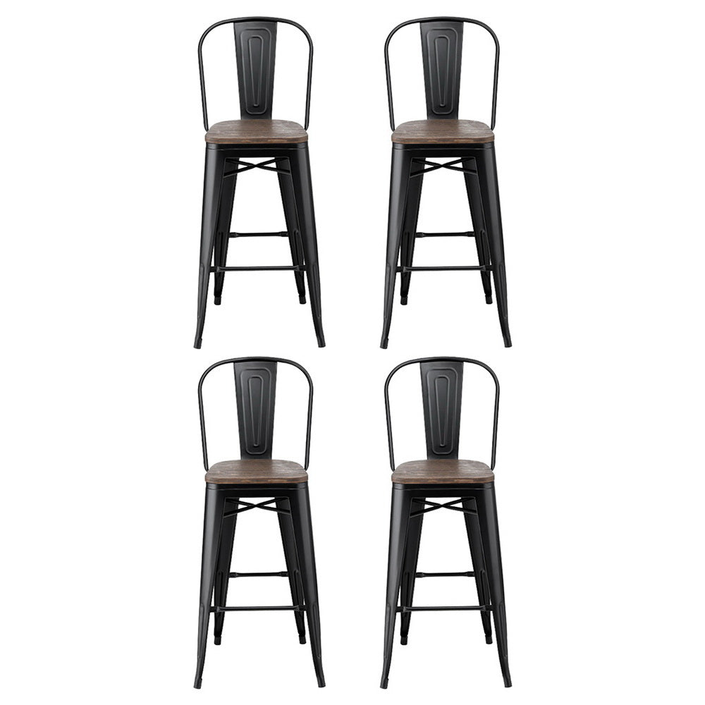 4x Korra Metal Bar Stools Wooden Seat Retro Counter Stool