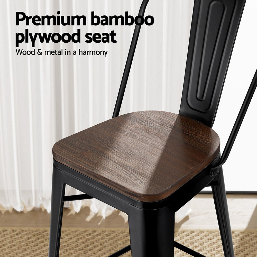 4x Korra Metal Bar Stools Wooden Seat Retro Counter Stool