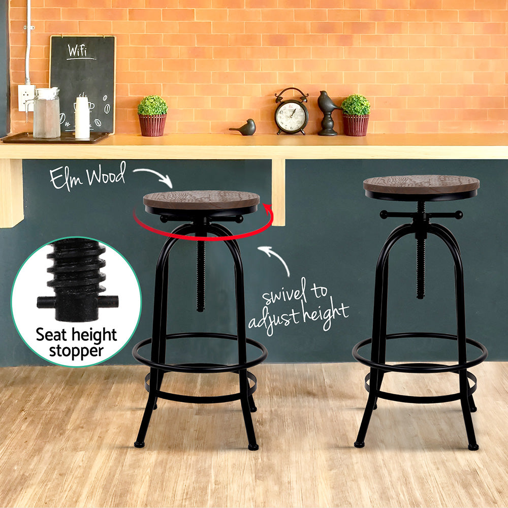 Drift Industrial Bar Stool Wooden Swivel (Set of 2)