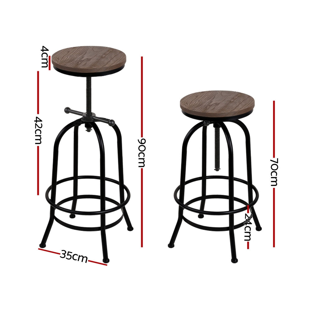 Korra 4x Bar Stools Kitchen Dining Chairs Adjustable Wooden Vintage Stool