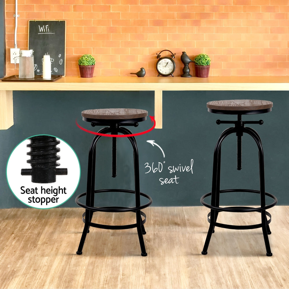 Korra 4x Bar Stools Kitchen Dining Chairs Adjustable Wooden Vintage Stool