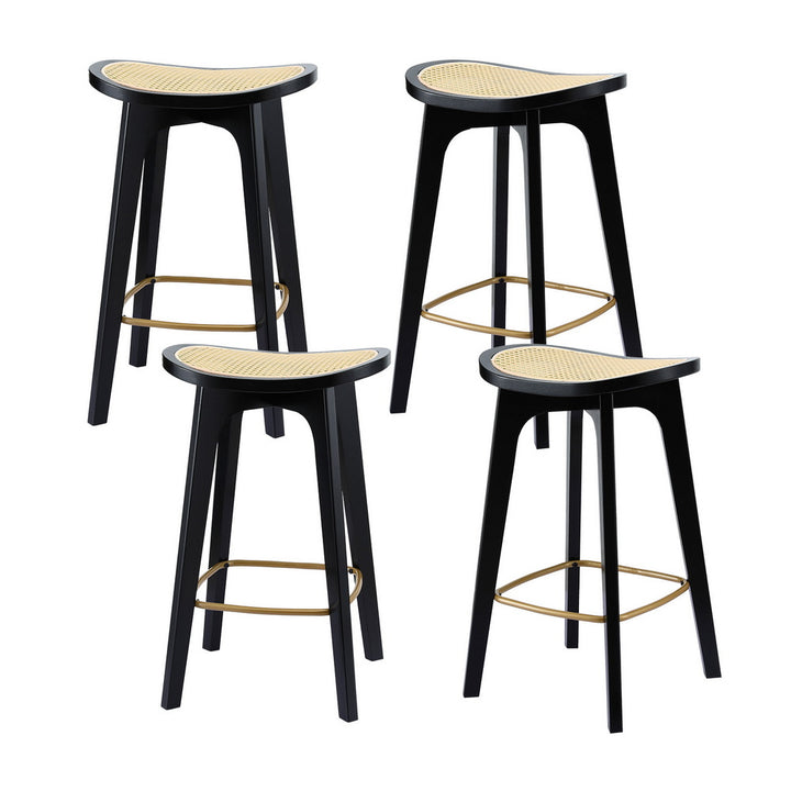 Artiss 4x Bar Stools Rattan Counter Kitchen Dinning Chair Bamboo Saddle Black