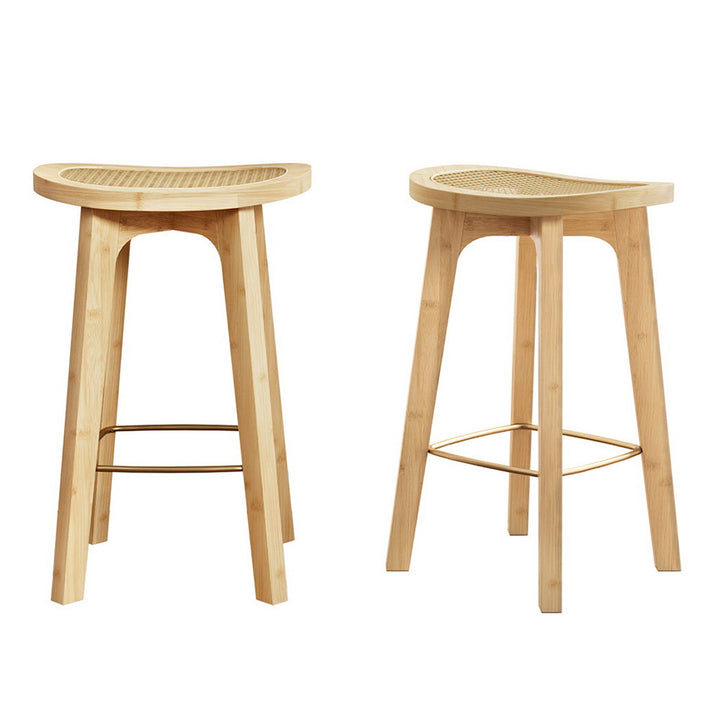 Korra 2x Bar Stools Bamboo Rattan Stool Counter Chair Kitchen Barstools