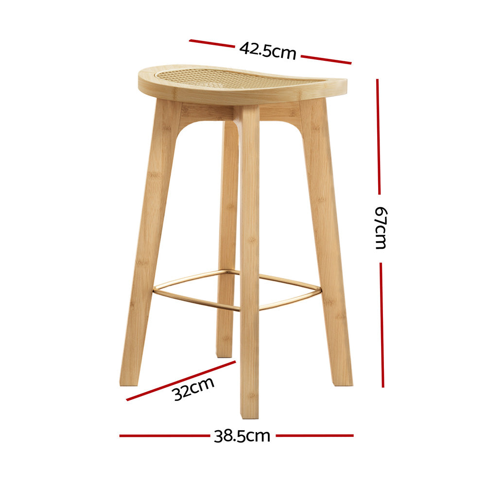 Korra 2x Bar Stools Bamboo Rattan Stool Counter Chair Kitchen Barstools