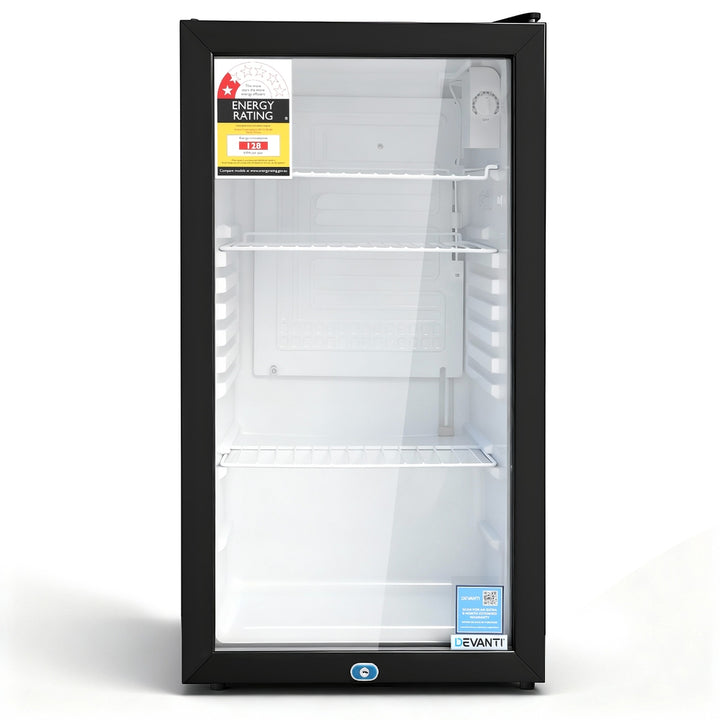 Devanti 78L Bar Fridge Glass Door Mini Fridge Countertop Cooler Black