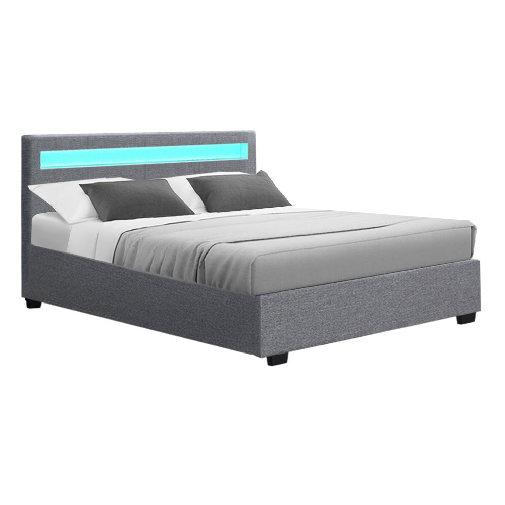 Korra Bed Frame Double Size LED Gas Lift Grey COLE