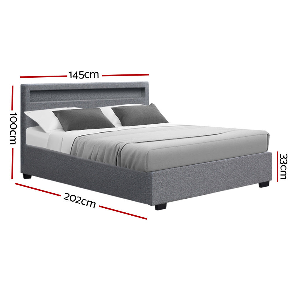Korra Bed Frame Double Size LED Gas Lift Grey COLE