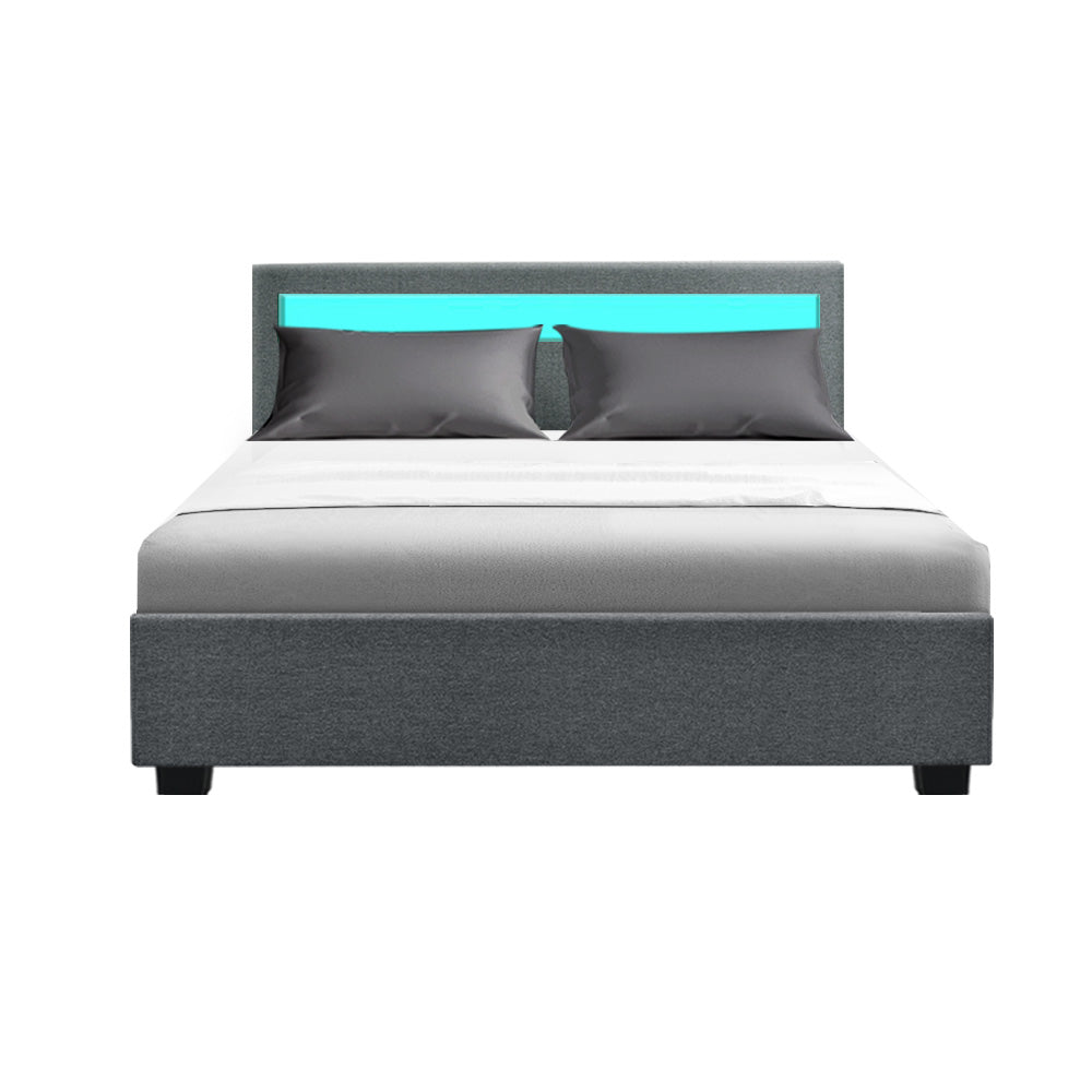 Korra Bed Frame Double Size LED Gas Lift Grey COLE
