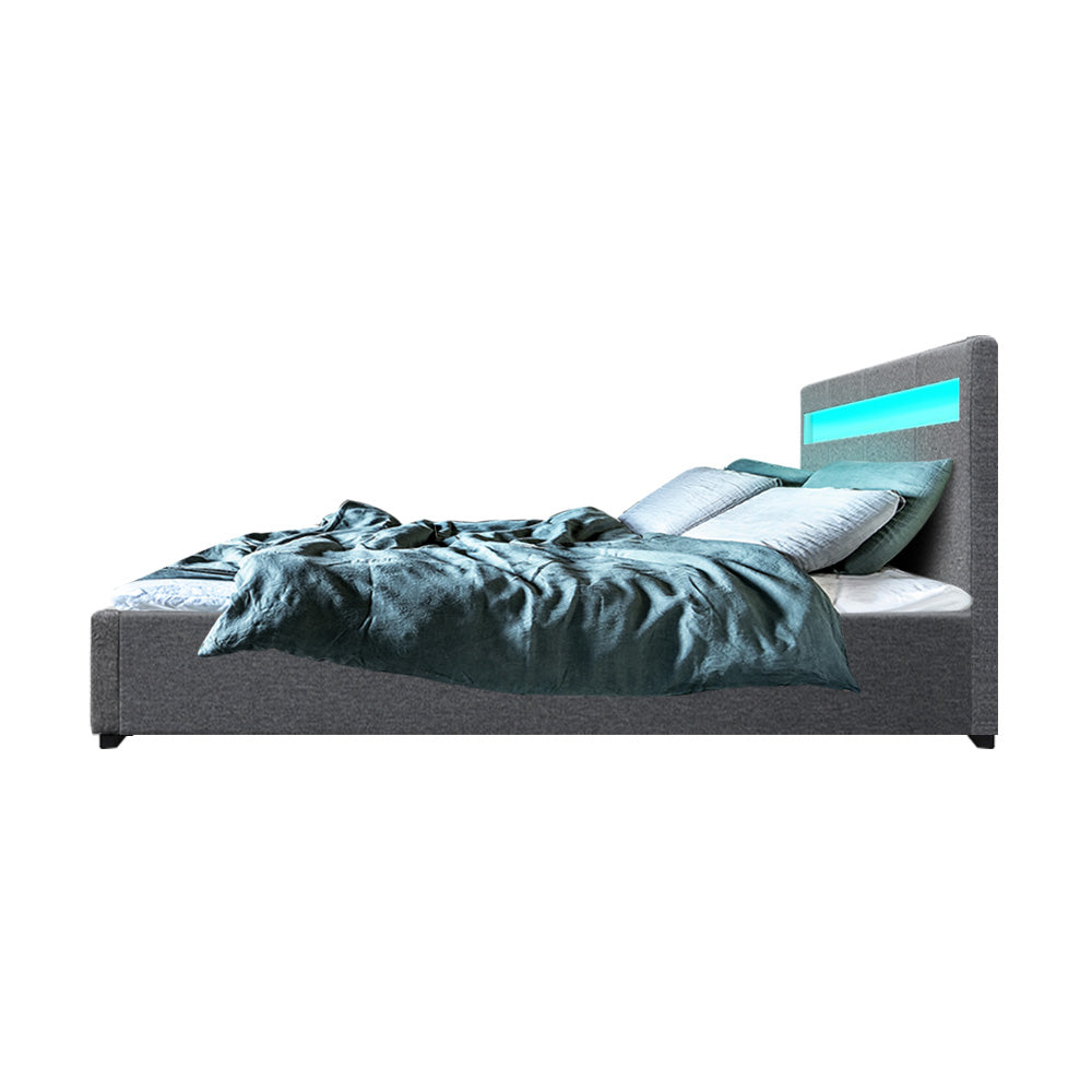 Korra Bed Frame Double Size LED Gas Lift Grey COLE