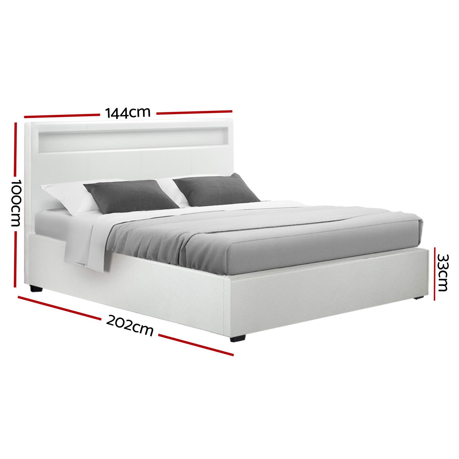 Korra Bed Frame Double Size LED Gas Lift White COLE