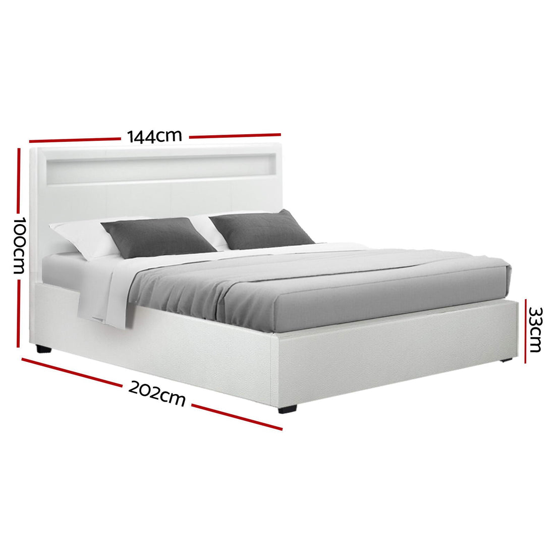 Korra Bed Frame Double Size LED Gas Lift White COLE