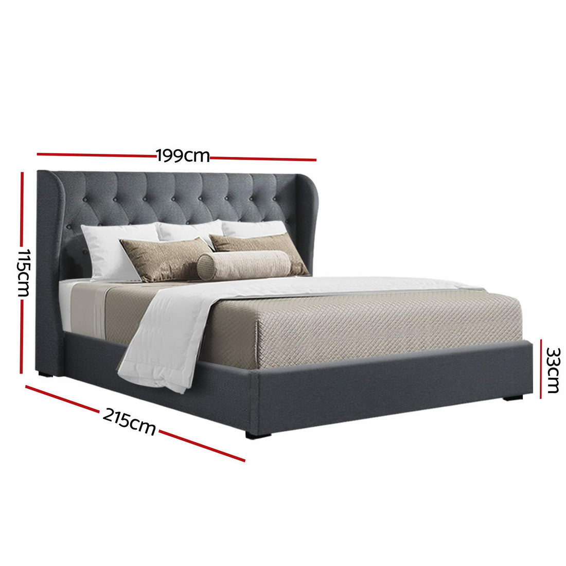 Korra Bed Frame King Size Gas Lift Charcoal ISSA