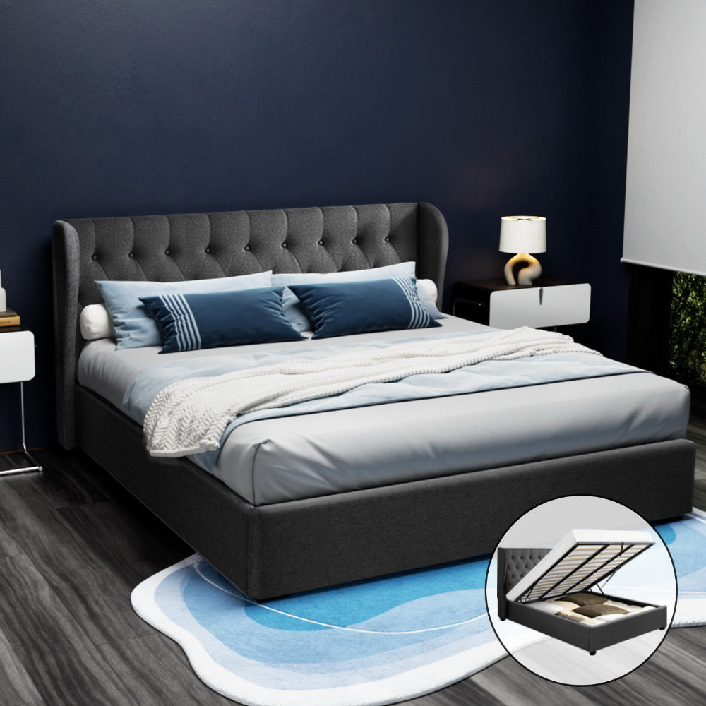 Korra Bed Frame King Size Gas Lift Charcoal ISSA