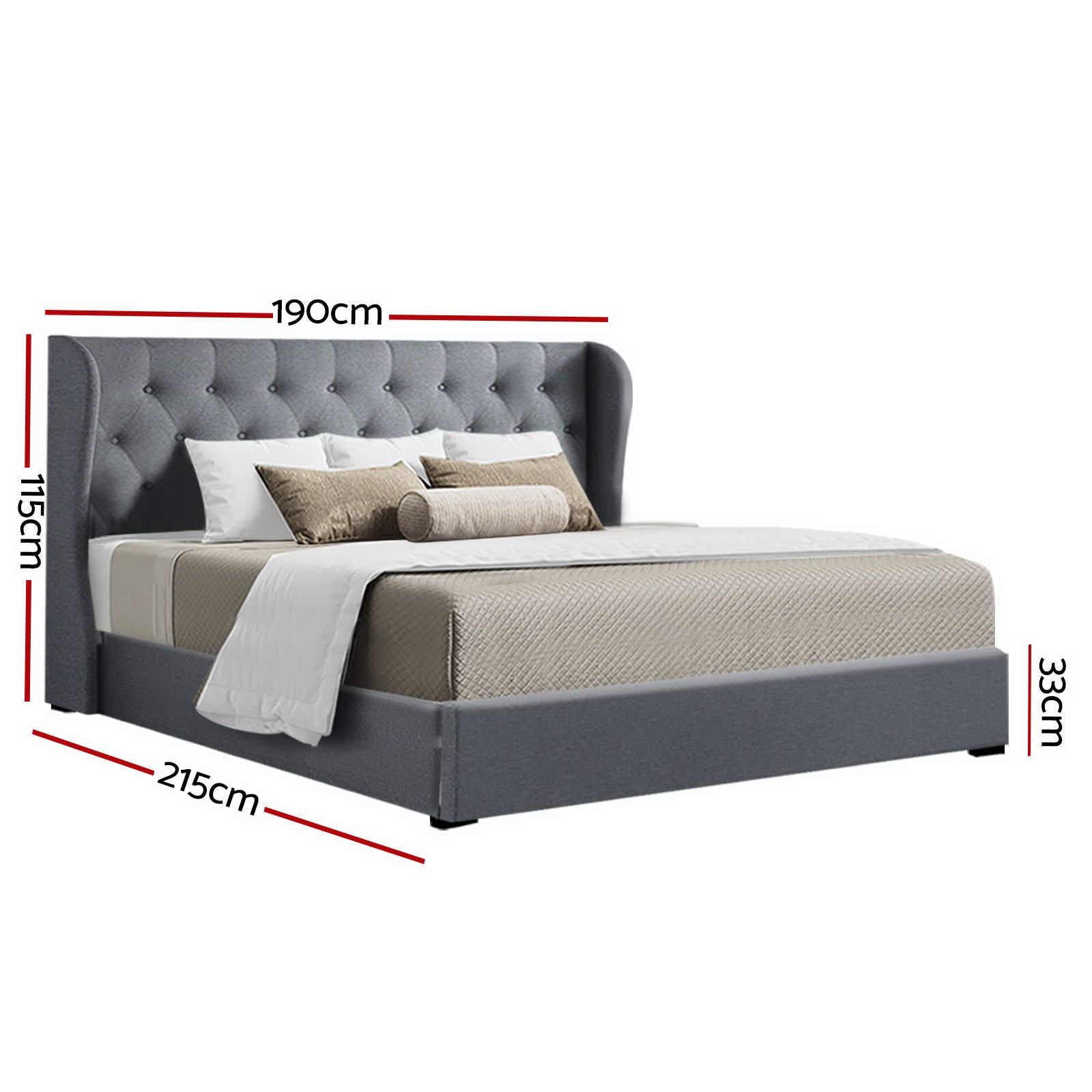 Korra Bed Frame King Size Gas Lift Grey ISSA