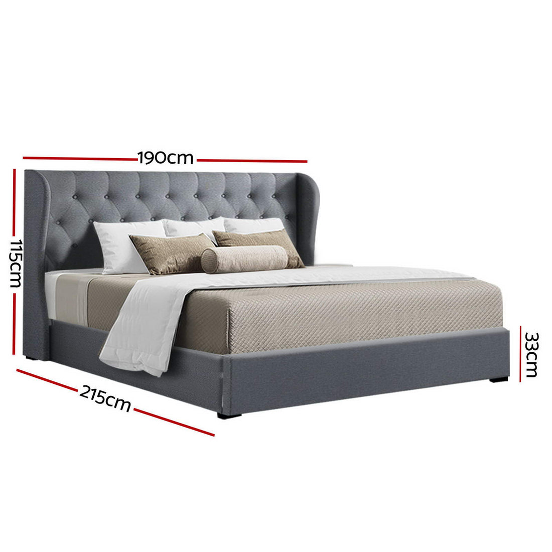 Korra Bed Frame King Size Gas Lift Grey ISSA