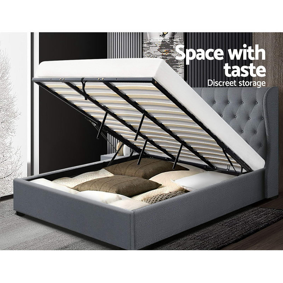 Korra Bed Frame King Size Gas Lift Grey ISSA