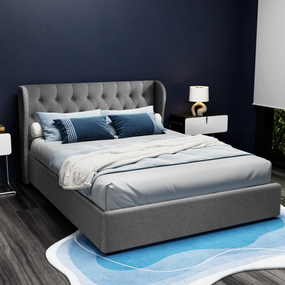 Korra Bed Frame Queen Size Gas Lift Grey ISSA