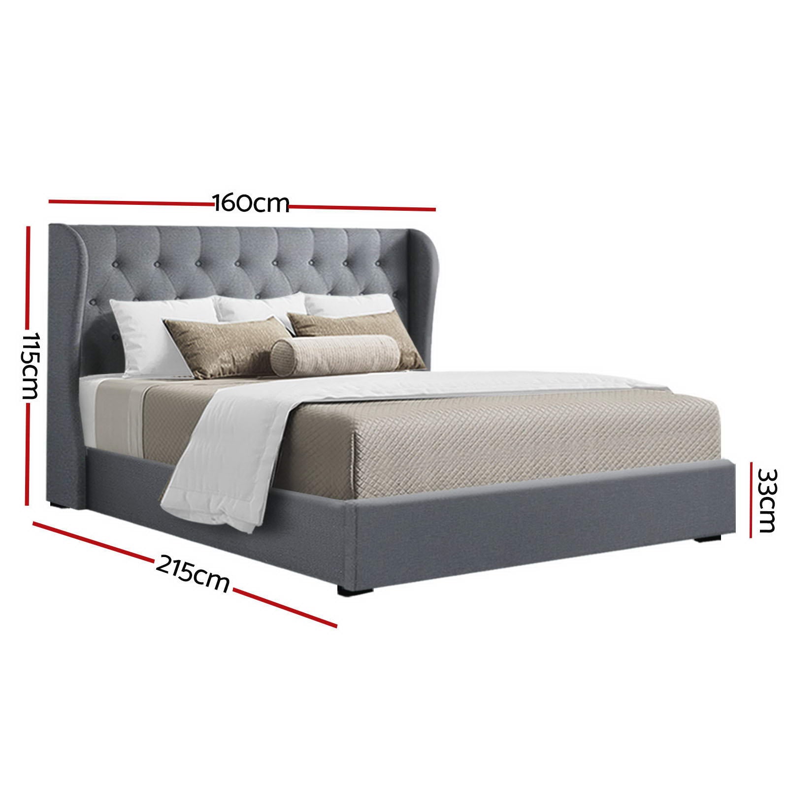 Korra Bed Frame Queen Size Gas Lift Grey ISSA