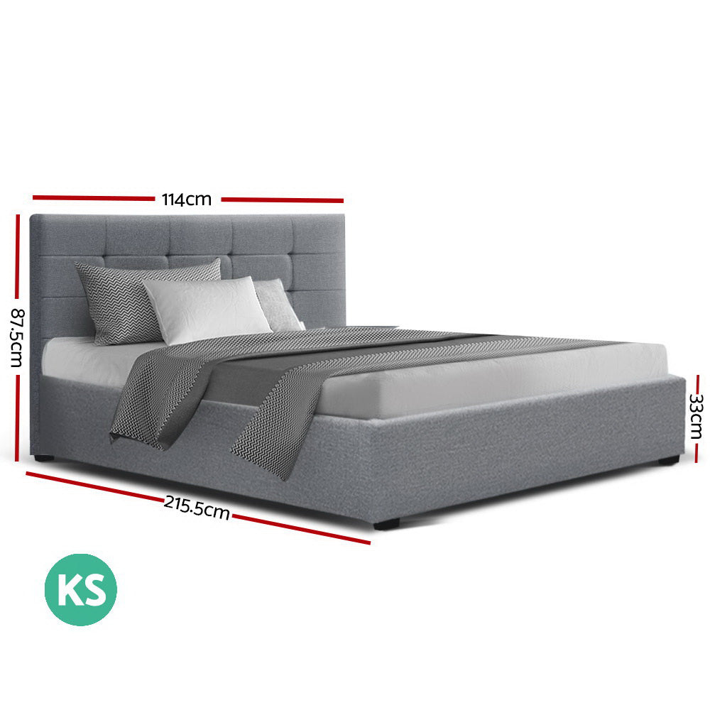 Korra Lisa Bed Frame Fabric Gas Lift Storage - Grey King Single