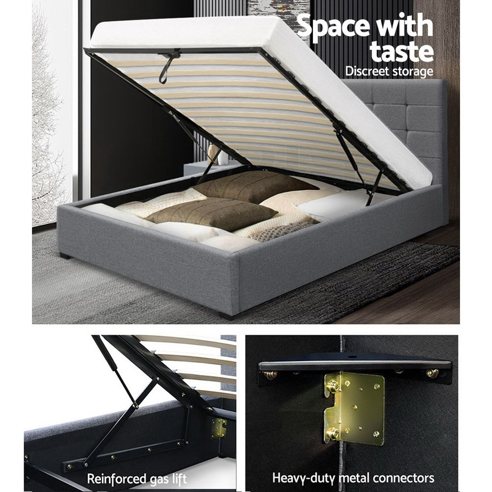 Korra Lisa Bed Frame Fabric Gas Lift Storage - Grey King Single