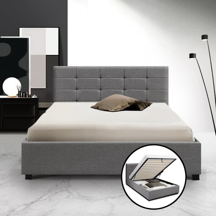 Korra Lisa Bed Frame Fabric Gas Lift Storage - Grey King Single