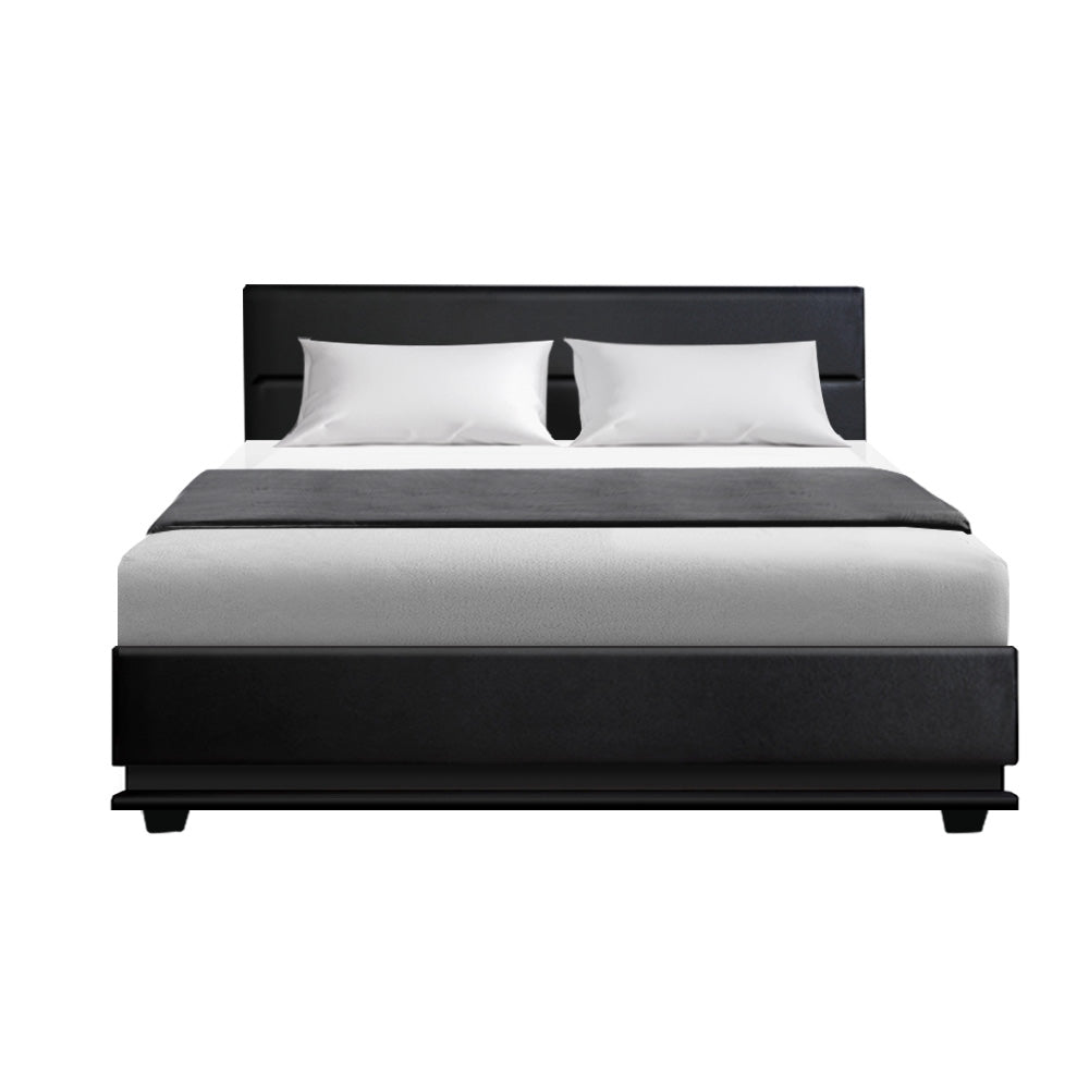 Korra Bed Frame Double Size LED Gas Lift Black LUMI