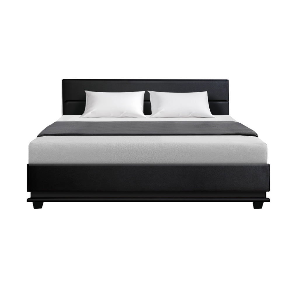 Korra Bed Frame King Size LED Gas Lift Black LUMI