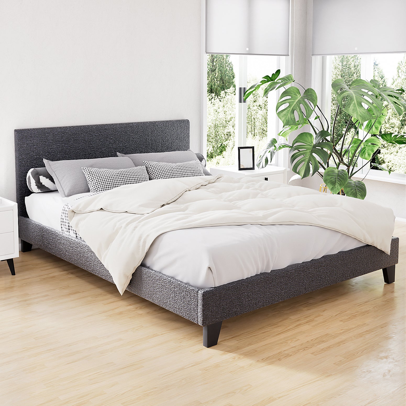 Korra Bed Frame Queen Size Charcoal NEO
