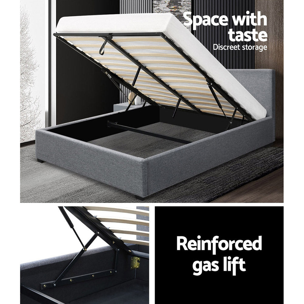 Korra Bed Frame Double Size Gas Lift Grey NINO